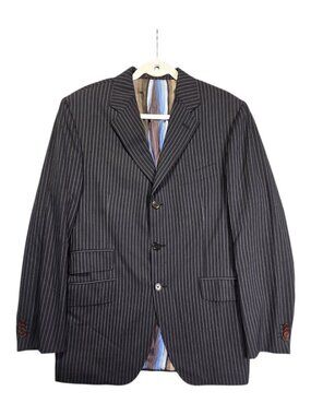 Etro Milano Men's Luxury Wool Pinstripe Suit Blazer Jacket Charcoal Grey Size 52